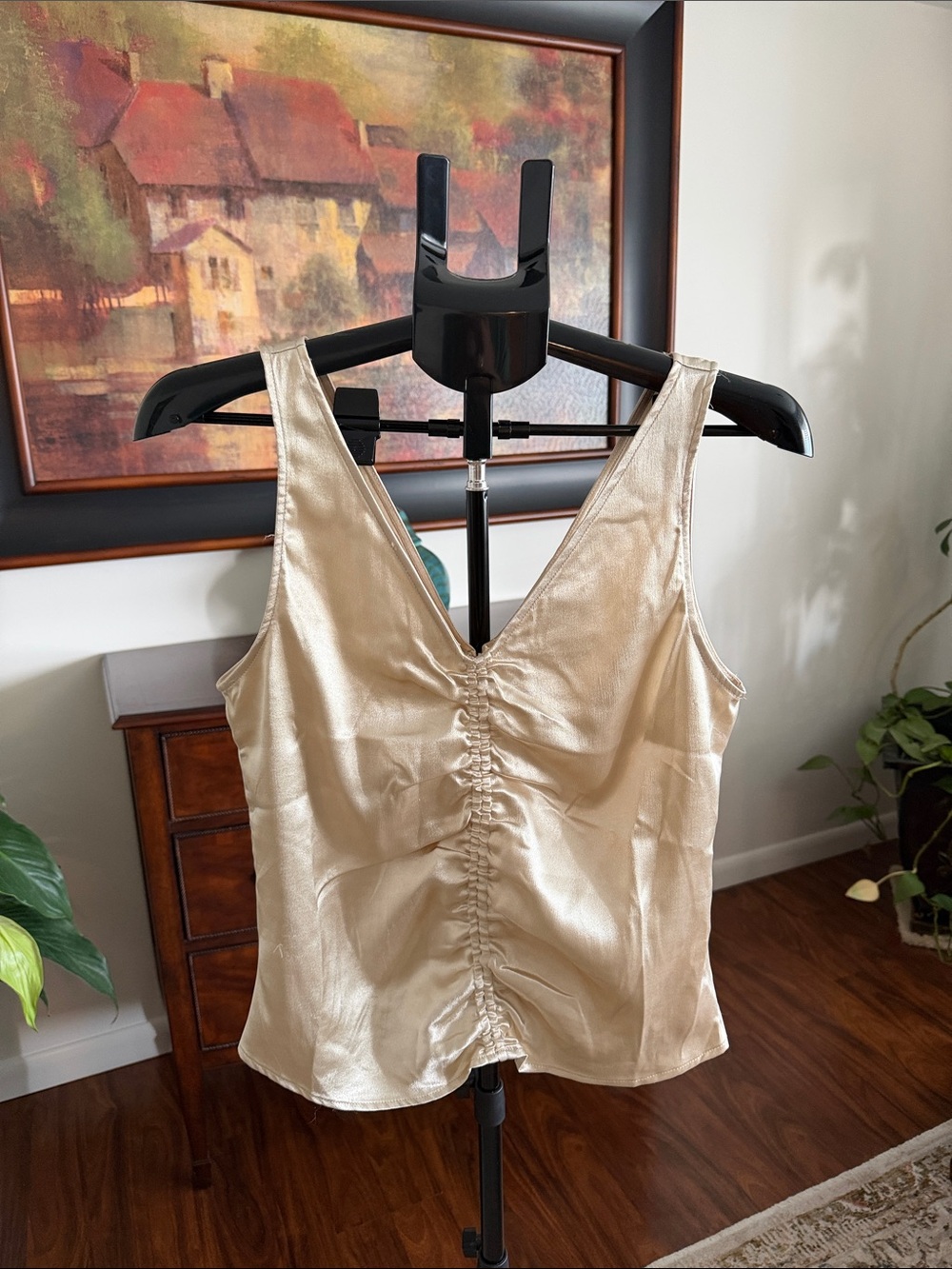 H&M Satin Ruched V-Neck Camisole - Cream